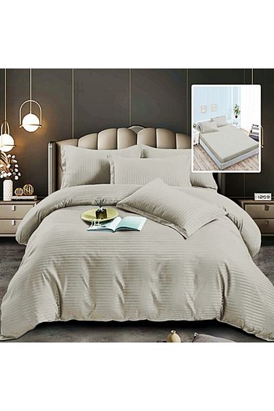 PATONE Damask Polycotton Bed Linen, 6 pieces, fitted sheet, grey