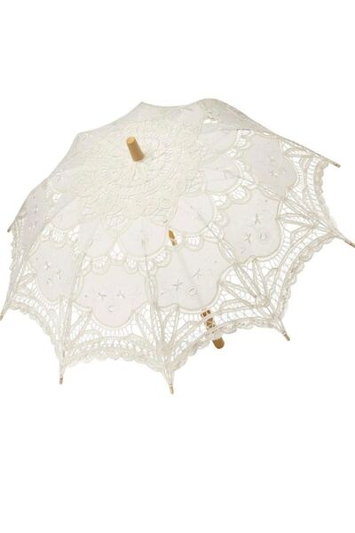 newdaki Beyaz Dantelli Şemsiye Handmade Gelin,Nişan,Düğün,Organizasyon İçin Mükemmel Ahşap Sap Nostaljik