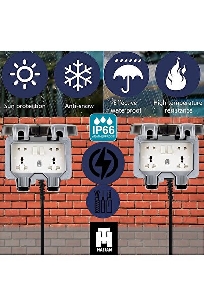 HASSAN Dual Universal Waterproof Extension Socket 13 Amp with Heavy Duty Long Cable (Ideal for Garde