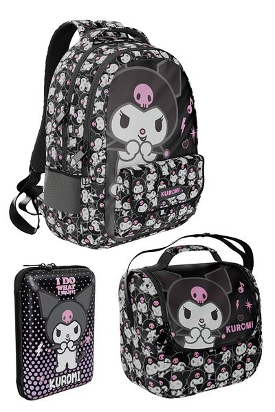 WİGGLE Kuromi Licensed New Collection Premium Σχολικό Σετ 3 τεμαχίων Σακίδιο πλάτης-τσάντα μεσημεριανού-θήκη για στυλό