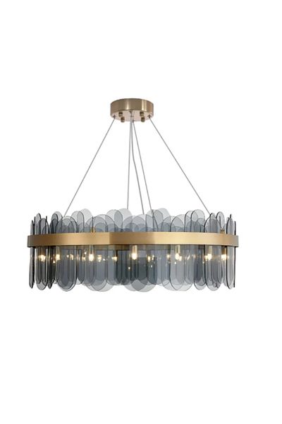 LUXXO Candelabru Monaco M, 14xG9, corp aluminiu, abajururi sticla fumurie, diametru 80cm