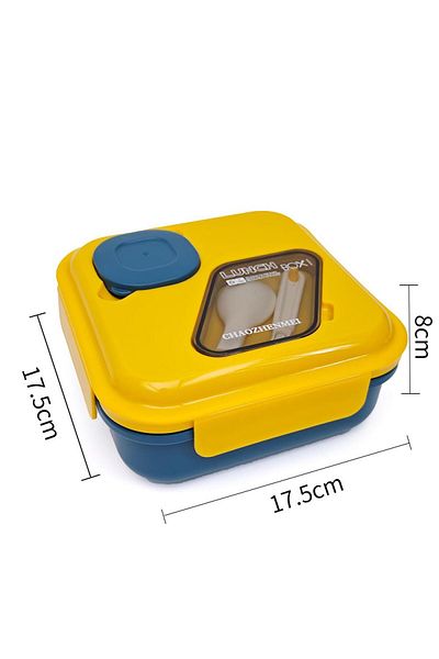 DNS Bento box copii pachet scoala, 3 compartimente, plastic dur, 1300 ml, galben-albastru YC9053