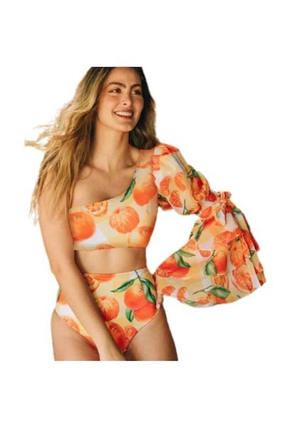 Mixbo Two-Piece Swimsuit Mixbo, Shoulder Ruffles, Orange, S