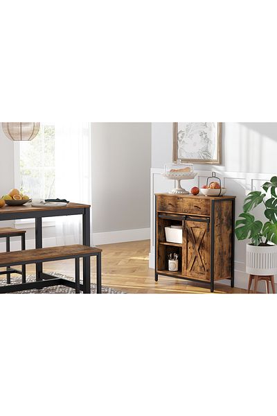 VASAGLE Chest of drawers for living room or kitchen, with 2 drawers and sliding door, 30x70x80cm, brown