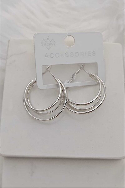 KYOLA DESİGN 3-Piece Ring Silver Color Women's Earrings