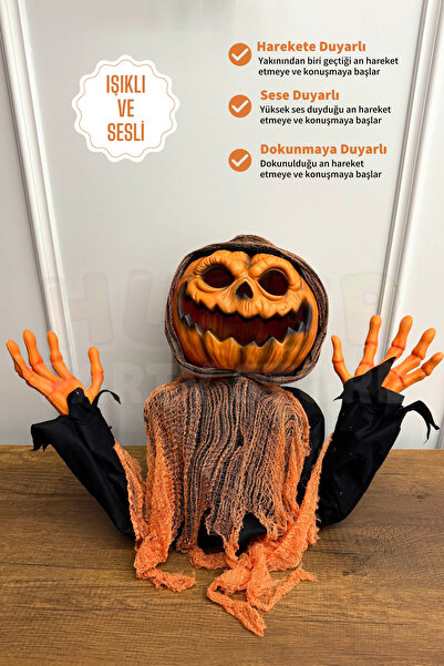 Huzur Party Store Hareketli Sesli Işıklı 3 Fonksiyonlu Yarım Vücut 45x60 Cm Halloween Partisi Cadılar Bayramı Dekor