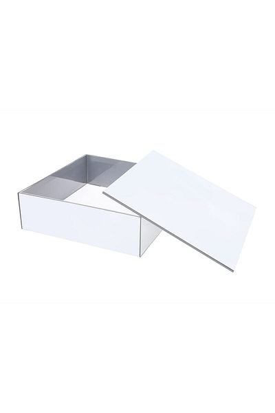 Lamsit Ibdaa Acrylic Cake Box, Silver Mirror, 10x10x3 in, Display Case, Gift, Dustproof