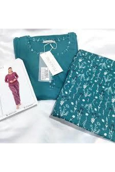 Pijadore Women's Green Seasonal Cotton Long Sleeve Pajamas Set 1551