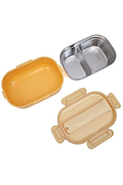 DNS Caserola copii inox, bento box dublu, 900 ml, galben HXD6711