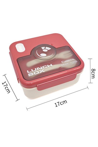 DNS Square plastic children's casserole, with spoon and fork, 1100 ml, red HSD1087