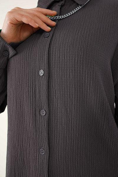 Merterium Women's Knitted Shirt Trousers Double Set Anthracite 1115