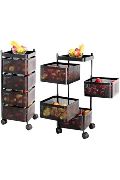 LIVVY عربة تخزين مطبخ بأربع طبقات مع عجلات - رف سلة فولاذي مستطيل - منظم دوار