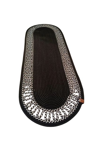 sfb Hand Knitted Jute Runner Oval Stripe Patterned Table Coffee Table Unite Top Decorative Cover Non-Slip Washable