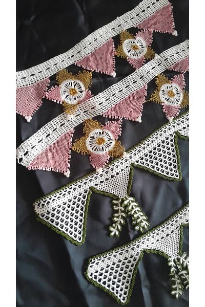 Papatyam 2Pcs Handcrafted Dowry Towel Edge Hand Knitted Needlework and Crochet/Handwork/Handmade/38Cm- 42cm