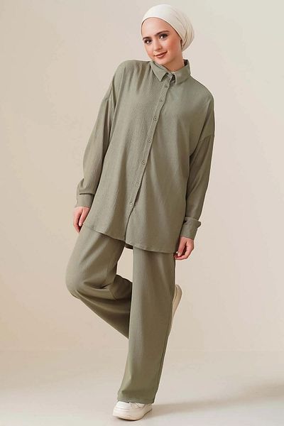 Merterium Women's Knitted Shirt Trousers Double Suit Çağla 1115