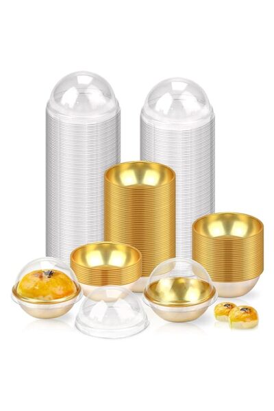 Generic علب كب كيك صغيرة، 100 قطعة من حاويات الكب كيك البلاستيكية الشفافة بأغ...