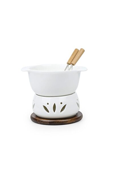 Generic طقم فوندو فردي من شالو من كوزين آرت، مصنوع من خشب الأكاسيا والخزف مع ...