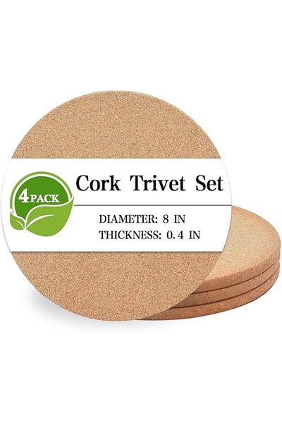 Generic 4 PCS High Density Cork Trivets, Heat Resistant Round Coasters for Hot Dishes & Kitchen Countertops
