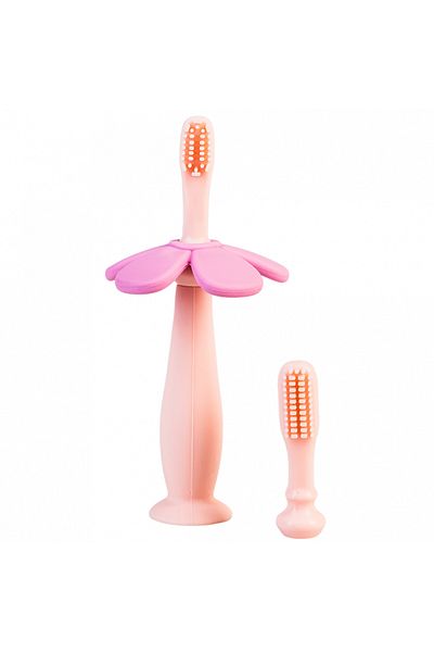 BabySnugg Periuta de dinti bebe din silicon cu 2 capete si ventuza, fara BPA, PVC, Latex si Ftalati