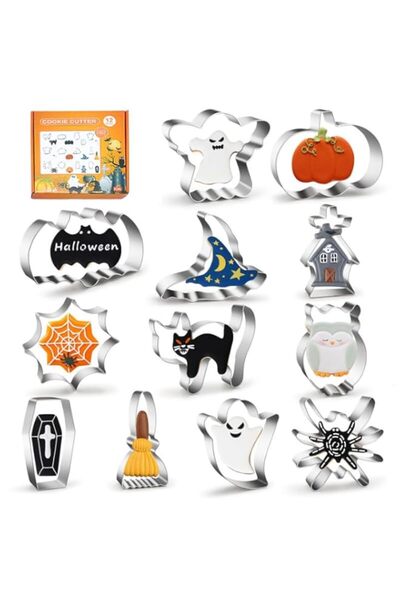 Generic مجموعة قوالب خبز من الفولاذ المقاوم للصدأ مكونة من 12 قطعة من قوالب ق...