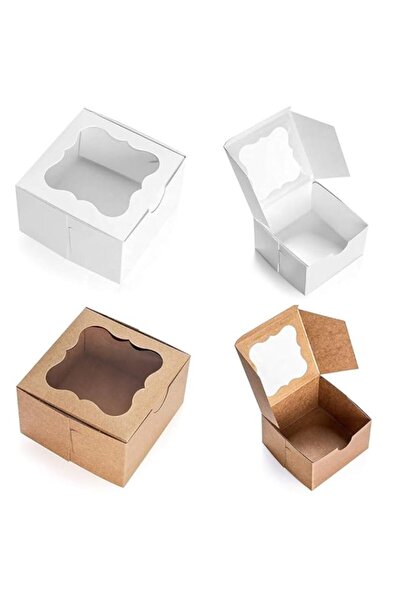 Generic 20 صندوقًا من الورق المقوى الأبيض والبني للمخبوزات من بريمفاي مع نافذ...