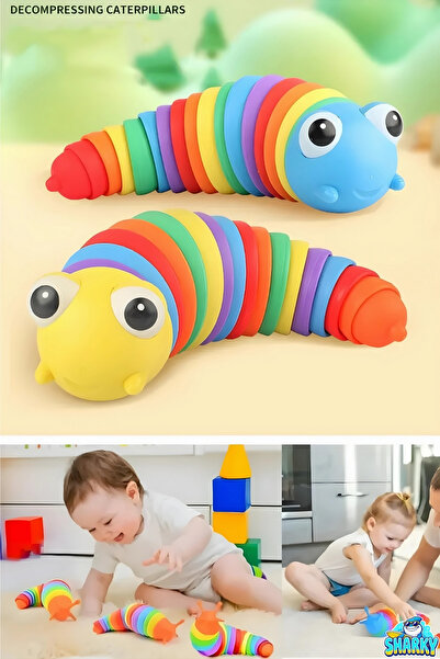 SHARKY Bebekler İçin Dikkat Çekici Rengarenk Söktak Esnek Tırtıl - Oyuncak Sö...