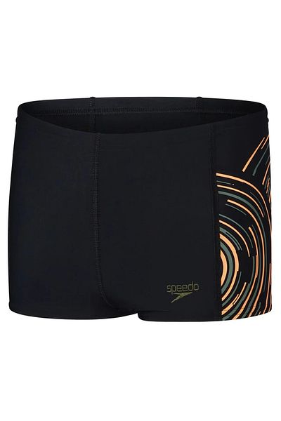 SPEEDO Placement Print Aquashort Boy's Swimmer Swimsuit Black