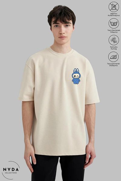 Nyda Collections Unisex Crew Neck Labubu Back Printed Cotton Oversize Short Sleeve T-Shirt