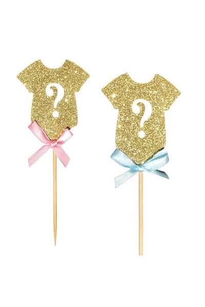 Generic KASTWAVE 30 Pcs Cupcake Toppers with Bowknot Gold Glitter, Baby Shower Cupcake Picks, Gender Reveal