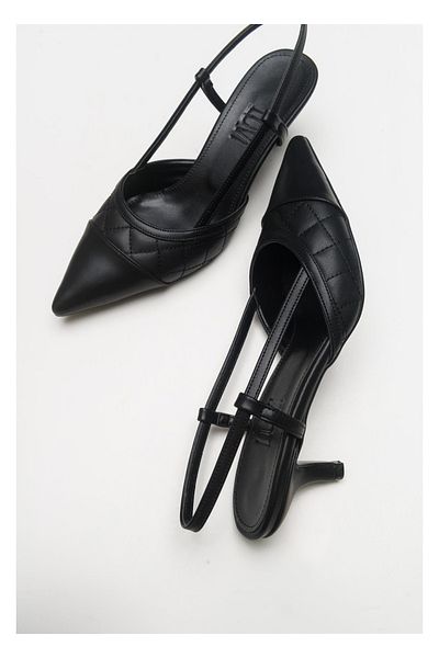 LuviShoes Goodge Black Pointed Toe Slingback Women's Heeled Shoes