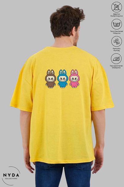 Nyda Collections Unisex Crew Neck Labubu Back Printed Cotton Oversize Short Sleeve T-Shirt
