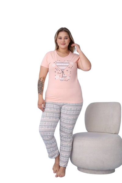 Emir Store Plus Size Women's Pajama Set Short Sleeve Six Long. # Bigsize Cotton