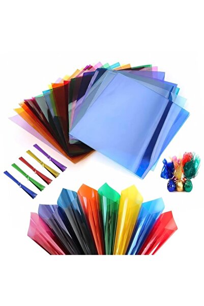 Generic أغلفة سيلوفان حلوى CHAVA، 160 ورقة من ورق السيلوفان بألوان مختلطة، شف...