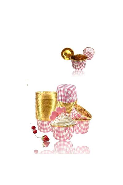 Generic Sweet seven Glam Up Your Baking: 50 Pack Pink Checkered Foil Cupcake Liners - 3.5 Oz Muffin Cups fo