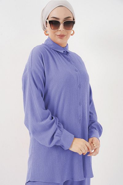 Merterium Women's Knitted Shirt Trousers Double Suit Lilac 1115