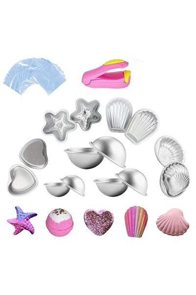 Generic قالب قنبلة حمام معدنية 14 قطعة (6 أنصاف كرة، 2 نجمة بحر، 2 قلب، 2 صدف...