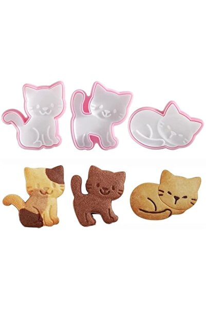 Generic مجموعة قوالب بسكويت على شكل قطة من ELECDON، 3 قطع من قوالب البسكويت ا...