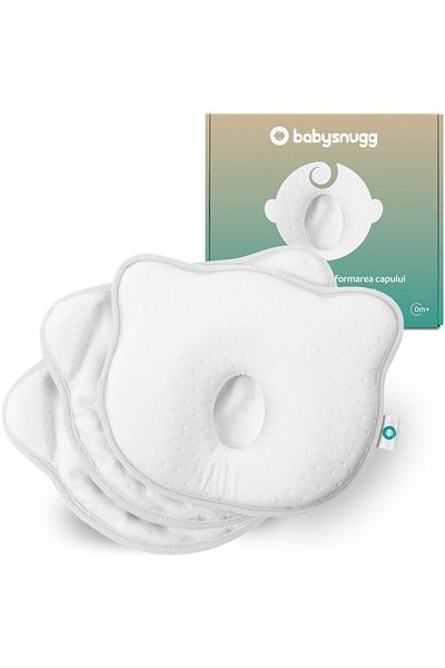 BabySnugg Baby pillow with 2 covers against plagiocephaly for head formation, White