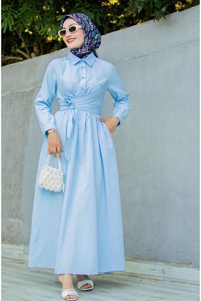 STİLZERAFET Half Placket Button-Up Tie Back Dress