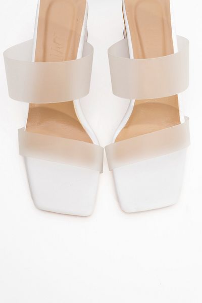 LuviShoes Papuci cu toc pentru femei RUSSELL White Skin Transparent Strappy
