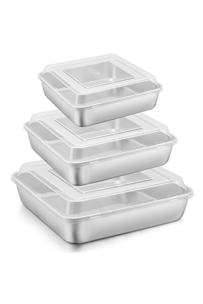 Generic مجموعة قوالب الخبز المربعة من إي-فار بمقاس 6/8/9 بوصة مع غطاء، قوالب ...