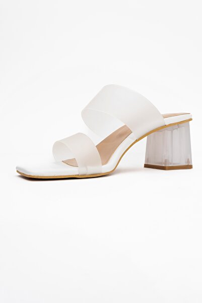 LuviShoes Papuci cu toc pentru femei RUSSELL White Skin Transparent Strappy
