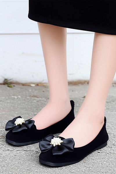 CEYDA SHOES Women's Suede Bow Shoes, Home Shoes, Black Shoes, Fancy Shoes
