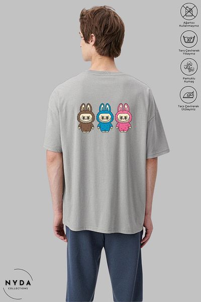 Nyda Collections Unisex Crew Neck Labubu Back Printed Cotton Oversize Short Sleeve T-Shirt