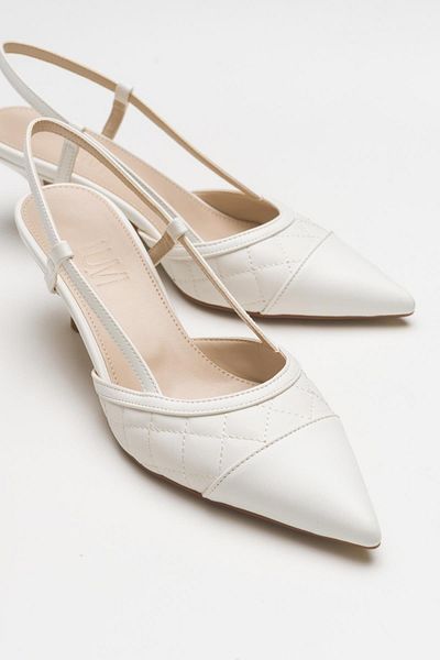 LuviShoes Goodge White Pointed Toe Slingback Women's Heeled Shoes