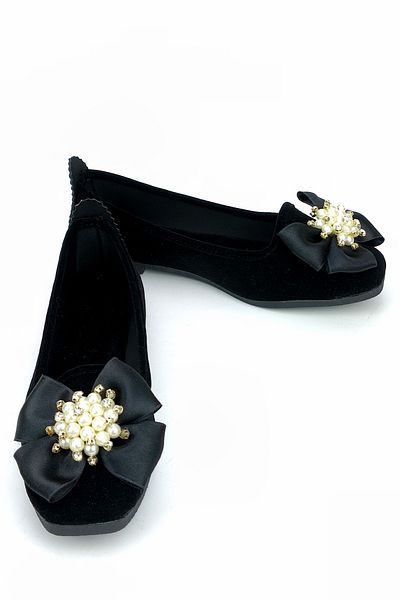 CEYDA SHOES Women's Suede Bow Shoes, Home Shoes, Black Shoes, Fancy Shoes