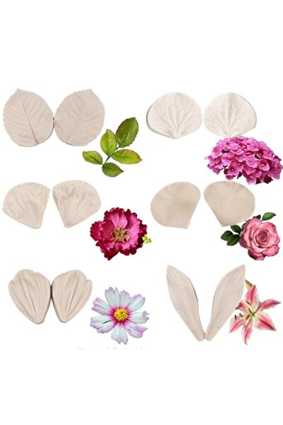 Generic مجموعة من 6 قوالب سيليكون على شكل زهرة من عجينة السكر - قالب عروق الو...