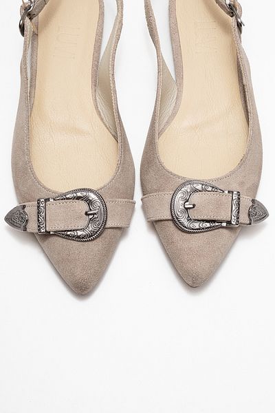 LuviShoes Dorothy Beige Suede Genuine Leather Buckle Pointed Toe Women's Sandals