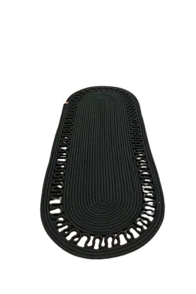 sfb Hand Knitted Jute Runner Oval Stripe Patterned Table Coffee Table Unite Top Decorative Cover Non-Slip Washable