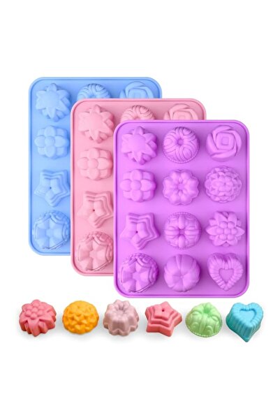 Generic قوالب صابون زهور من ساكولا، عبوة من 3 قطع، 12 تجويفًا بأشكال مختلفة، ...